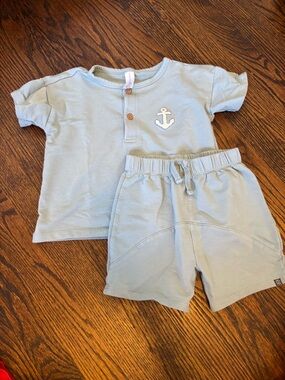 Gerber Light Blue Baby Boys Matching Anchor Tee and Shorts Set